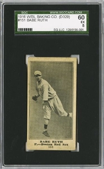 1916 Weil Baking Co. (D329) #151 Babe Ruth SGC 60– The Highest Graded Example in the Hobby!  